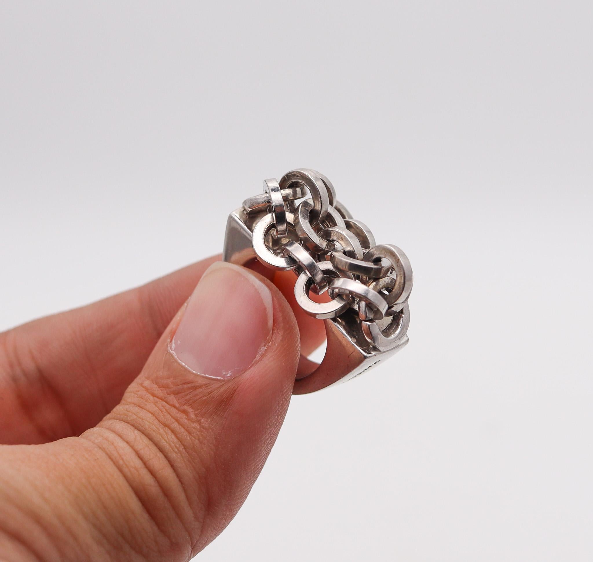 Pianegonda Sculptural Chained Cocktail Ring In Solid .925 Sterling Silver 2