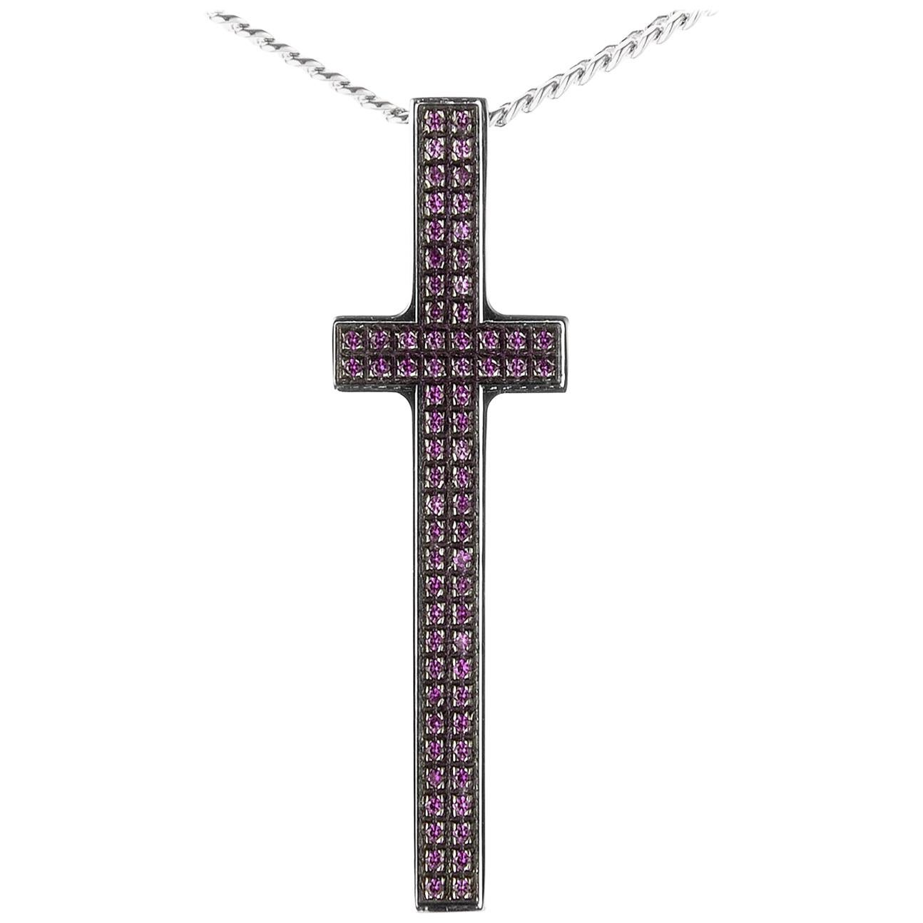 Pianegonda Silver and Ruby Cross Pendant Necklace For Sale