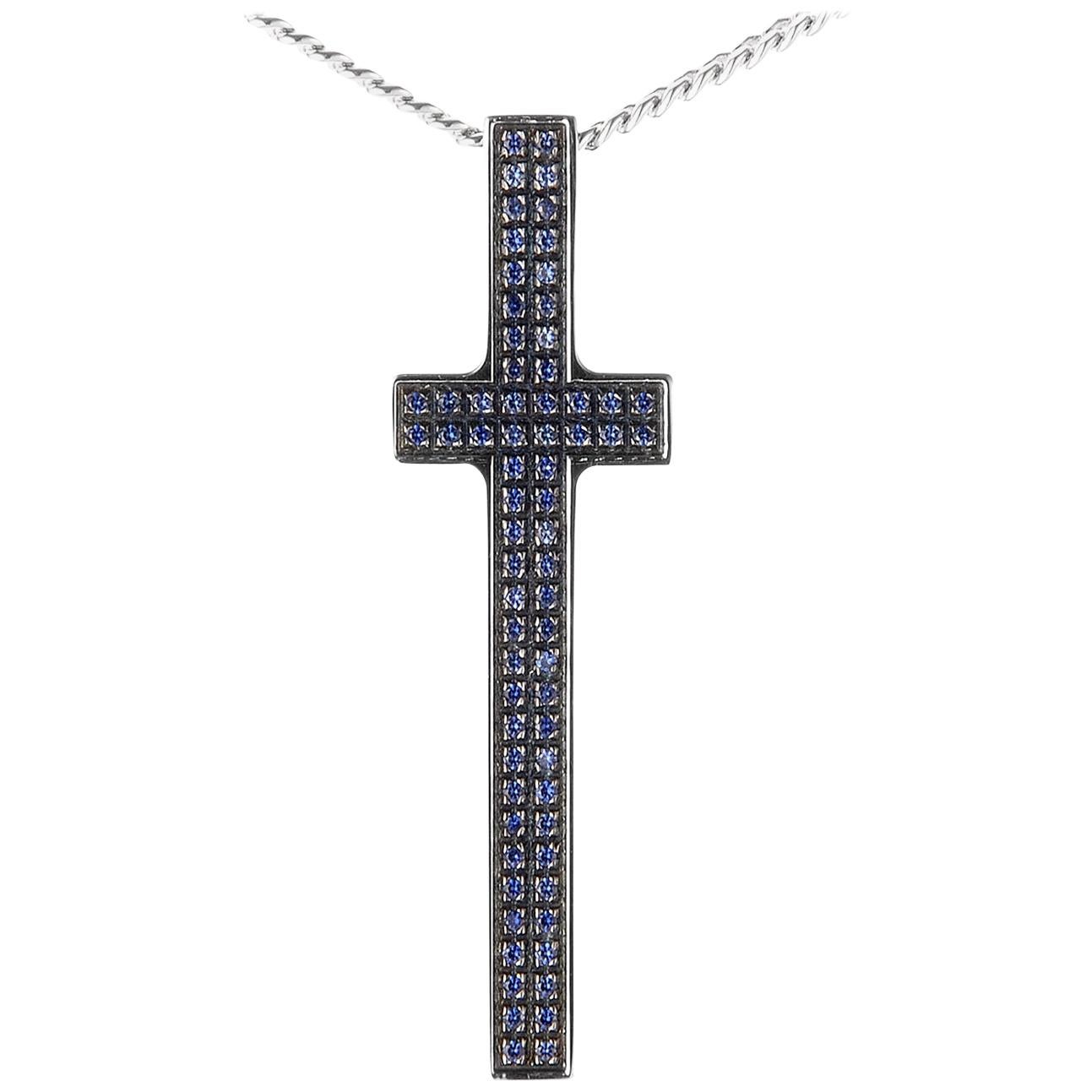 Pianegonda Silver and Sapphire Cross Pendant Necklace CAVE0822