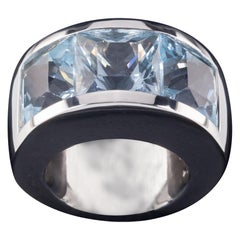 Pianegonda Sterling Silver Three Princess Cut Blue Topaz Cocktail Ring