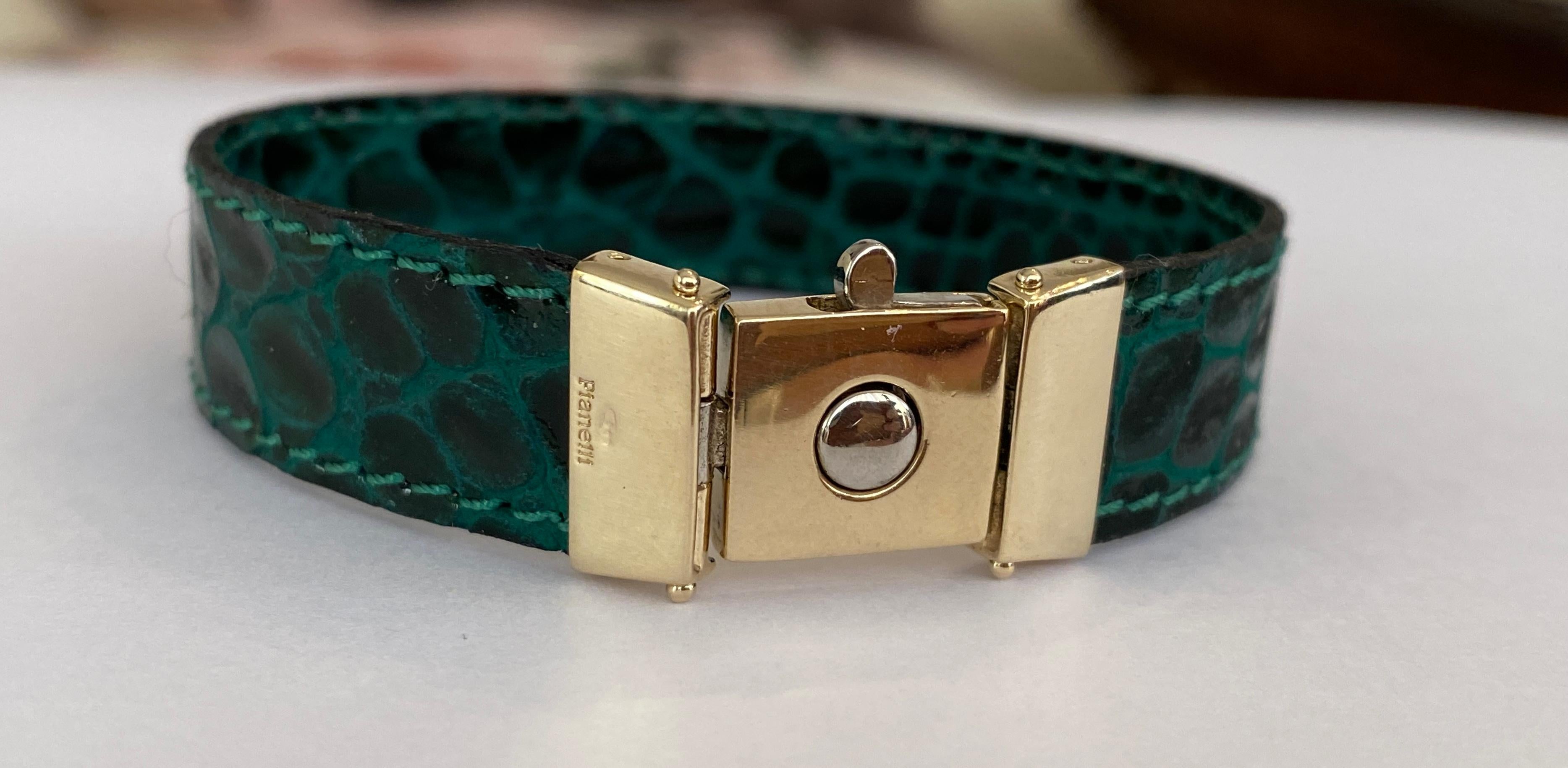 Pianelli 14 kt yellow and white gold bracelet clasp with leather straps For Sale 2