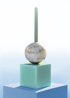 Pianeta Candle Holder by Adrian Cruz, Hand-Carved Onyx & Resin