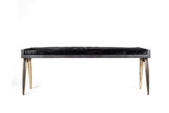 Pianist Bench in Coal Black Shagreen and Bronze-Patina Brass by R&Y Augousti