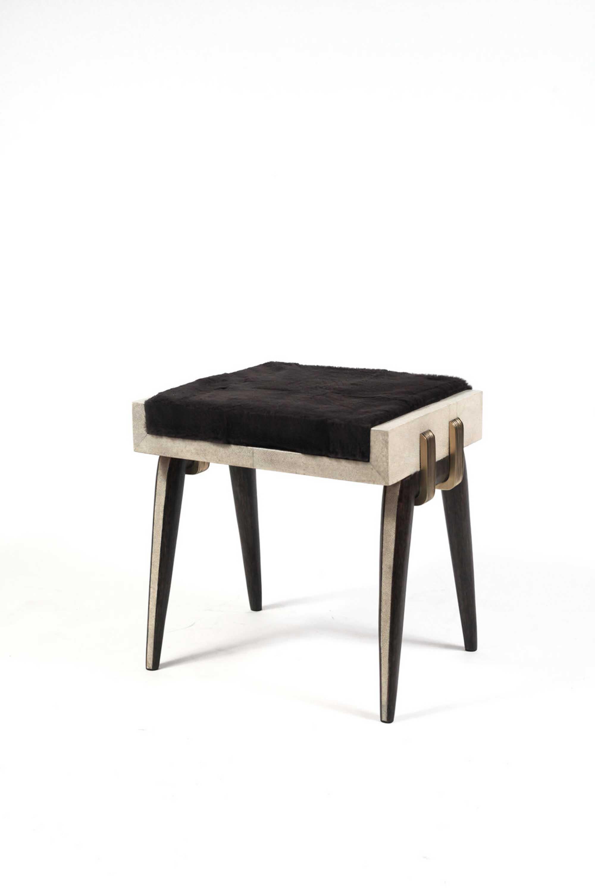 Contemporary Pianist Bench in Coal Black Shagreen and Bronze-Patina Brass by R&Y Augousti For Sale