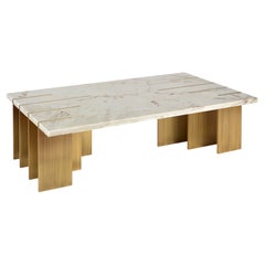 Luxury handmade Estremoz marble & brass, Pianist coffee table by InsidherLand