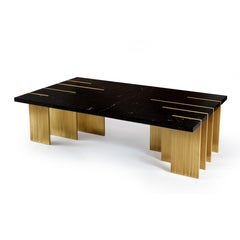 Luxury Nero Marquina marble & brass, Pianist coffee table by InsidherLand