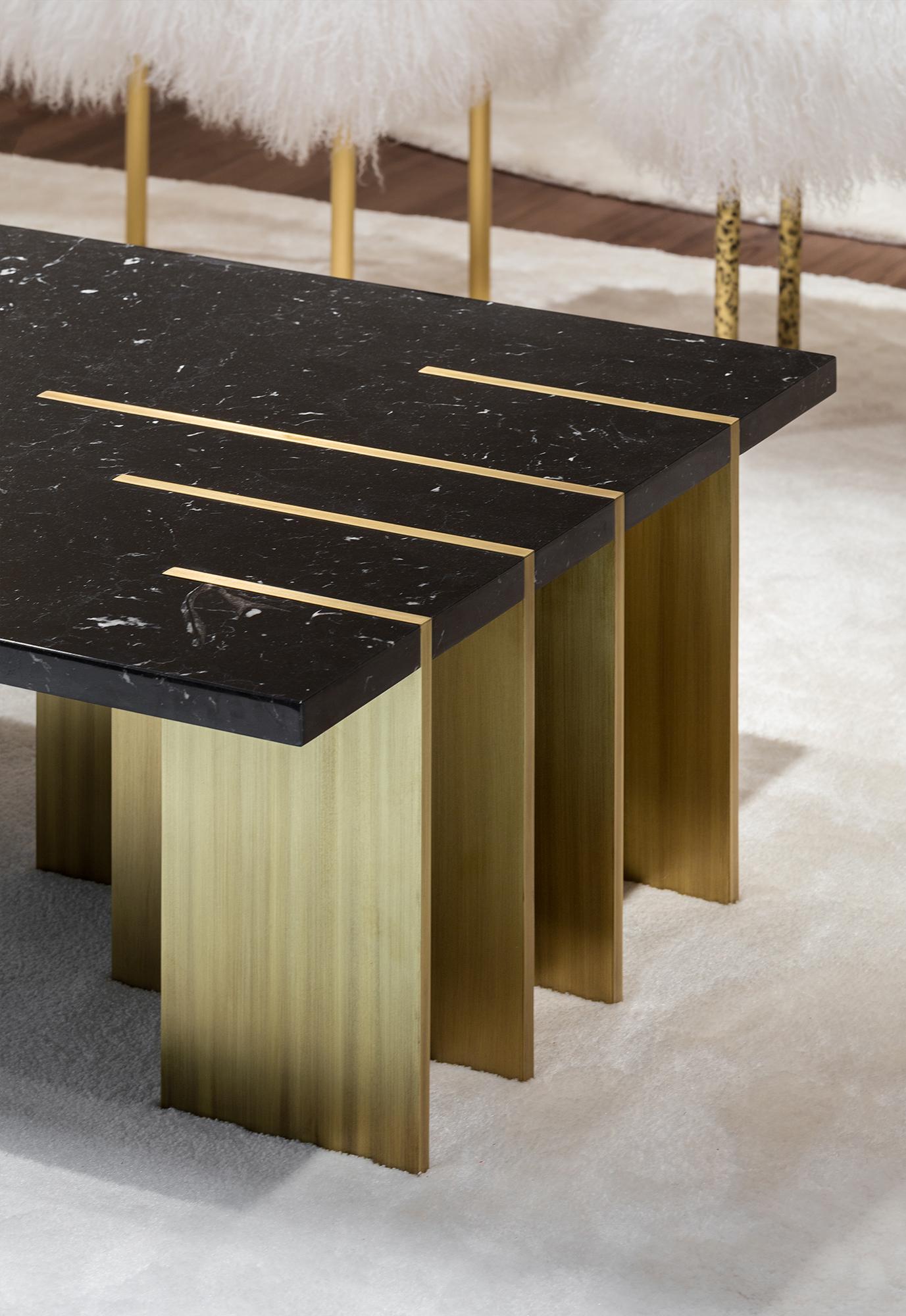 Portuguese Pianist Coffee Table, Nero Marquina Brass, InsidherLand by Joana Santos Barbosa For Sale