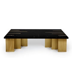 Luxury Nero Marquina marble & brass, Pianist coffee table by InsidherLand
