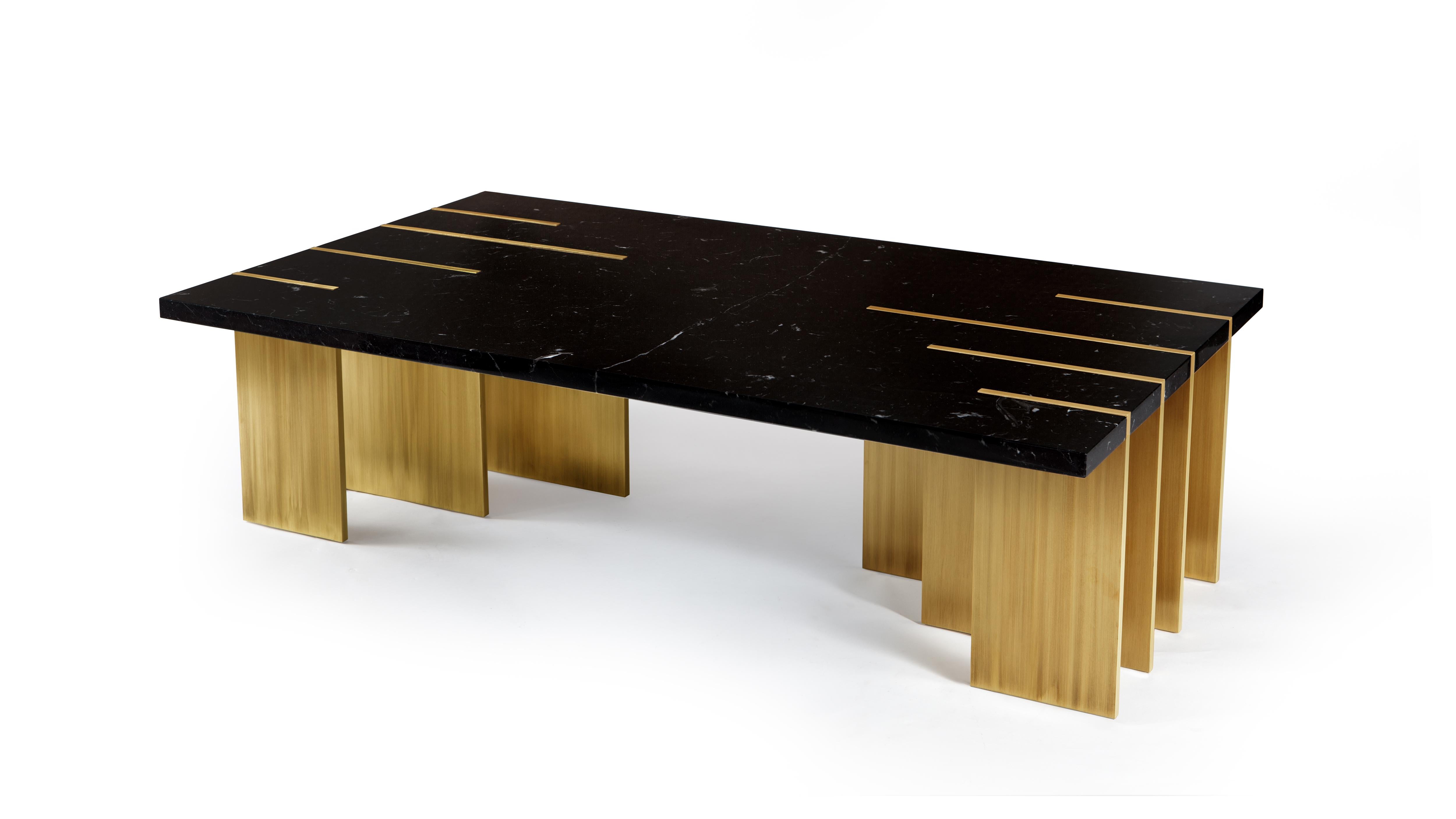 Pianist Nero Marquina Marble Coffee Table by InsidherLand
Dimensions: D 75 x W 130 x H 38 cm.
Materials: Nero Marquina marble, oxidized brushed brass.
115 kg.
Other marbles are available.

The Pianist coffee table, doesn't represent the piano but