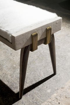 Pianist Stool in Cream Shagreen, Palm Wood & Bronze-Patina Brass by R&Y Augousti