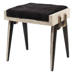 Pianist Stool in Cream Shagreen, Palm Wood & Bronze-Patina Brass by R&Y Augousti