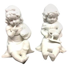 Retro Piano Baby Girls with Toys Bisque Porcelain Figurine Hutschenreuther, 1910s