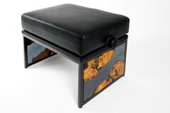Adjustable Piano Bench in Olive Wood, Epoxi Resin and Black Nickel Plated.