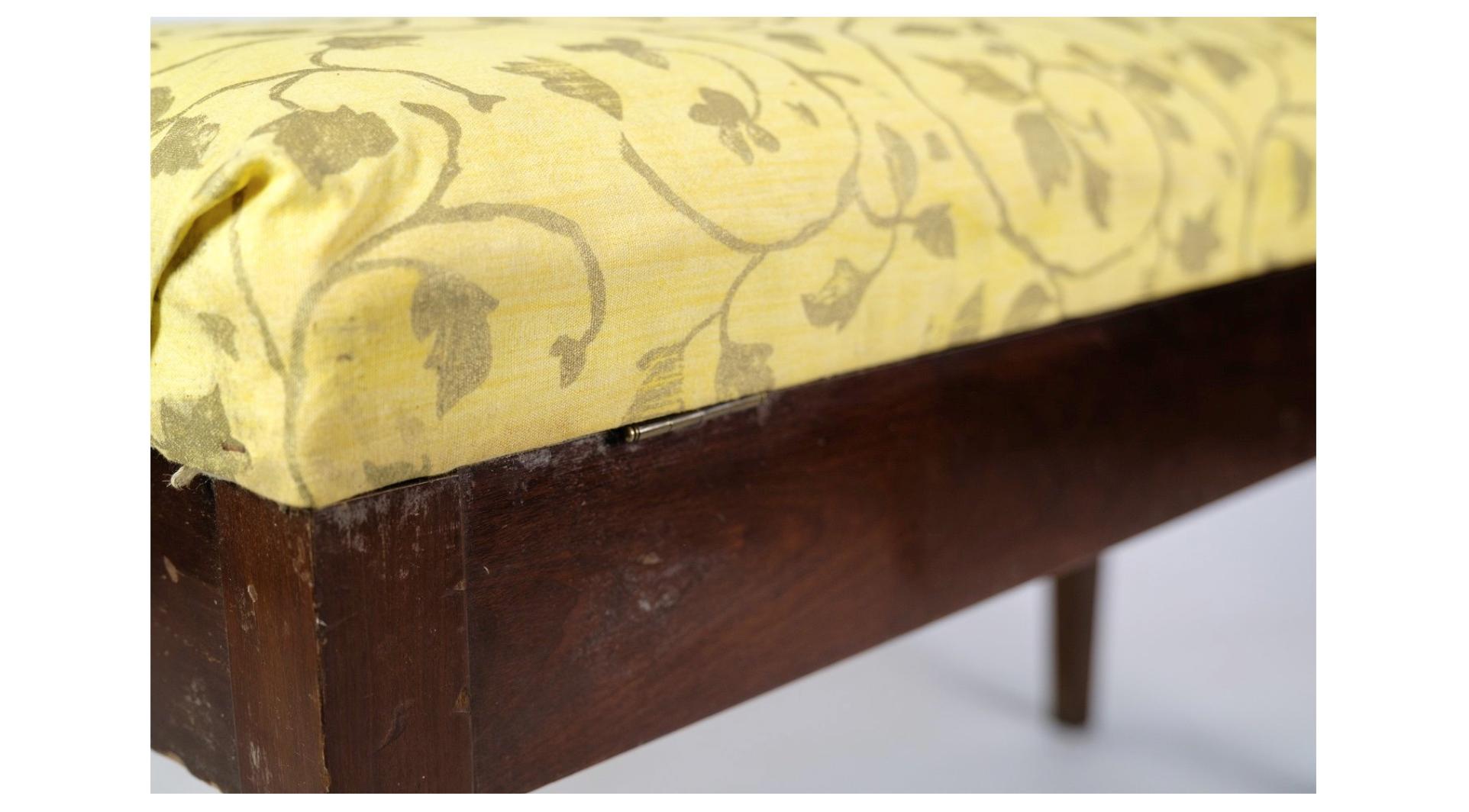 Danish Piano Bench / Stool Made In Mahogany With Light Floral Fabric From 1910s