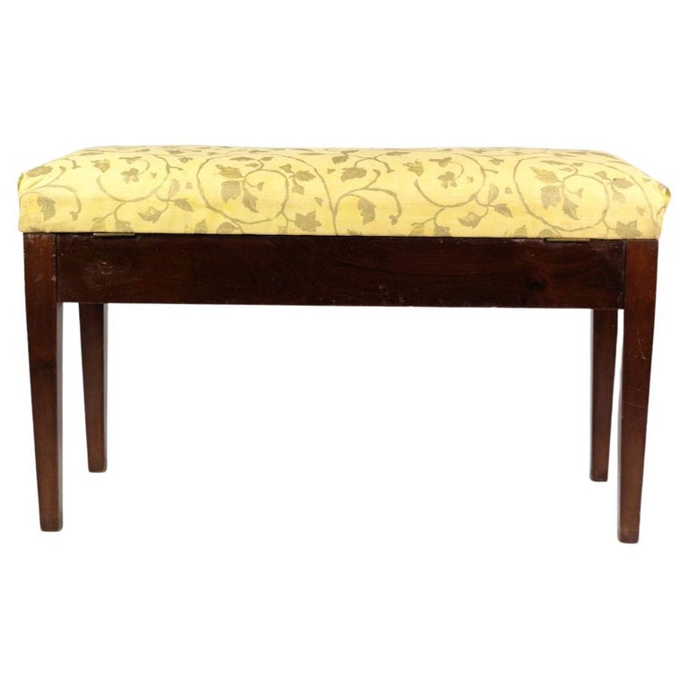 Piano Bench / Stool in Mahogany with Light Floral Fabric from Around 1910 For Sale