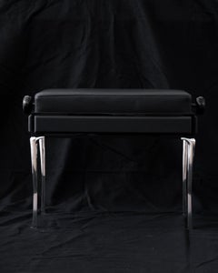 Piano Bench, Upholstered Stool with Adjustable Height in Black Leather