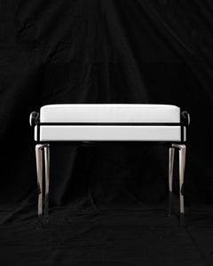 Piano Bench, Upholstered Stool with Adjustable Height in White Leather
