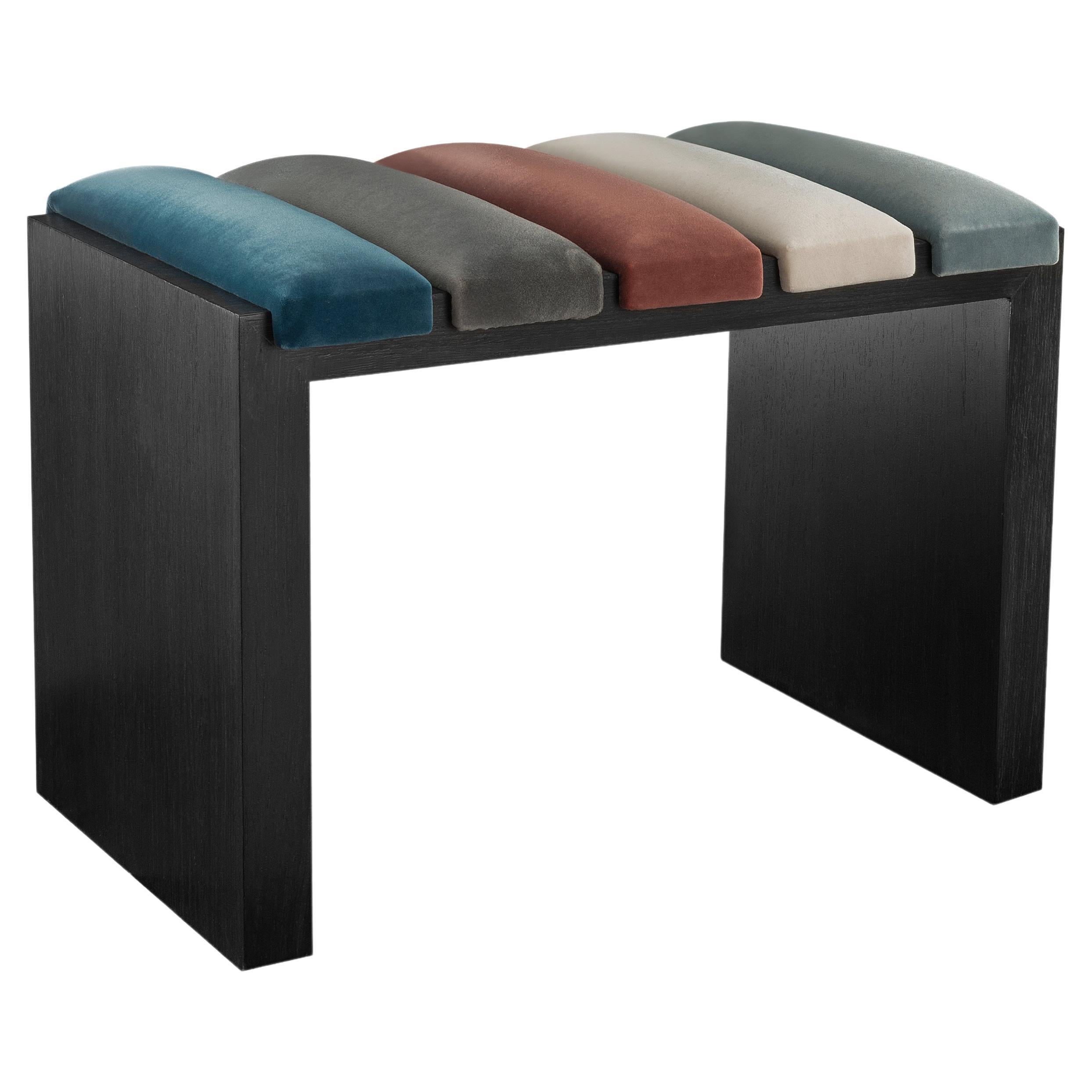 Piano Black wenge veneer and velvet fabric stool For Sale