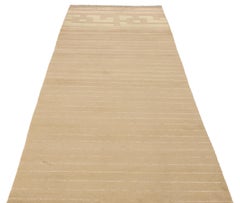 Rug & Kilim's Piano Design Geometric Green and Brown Wool-Silk Runner