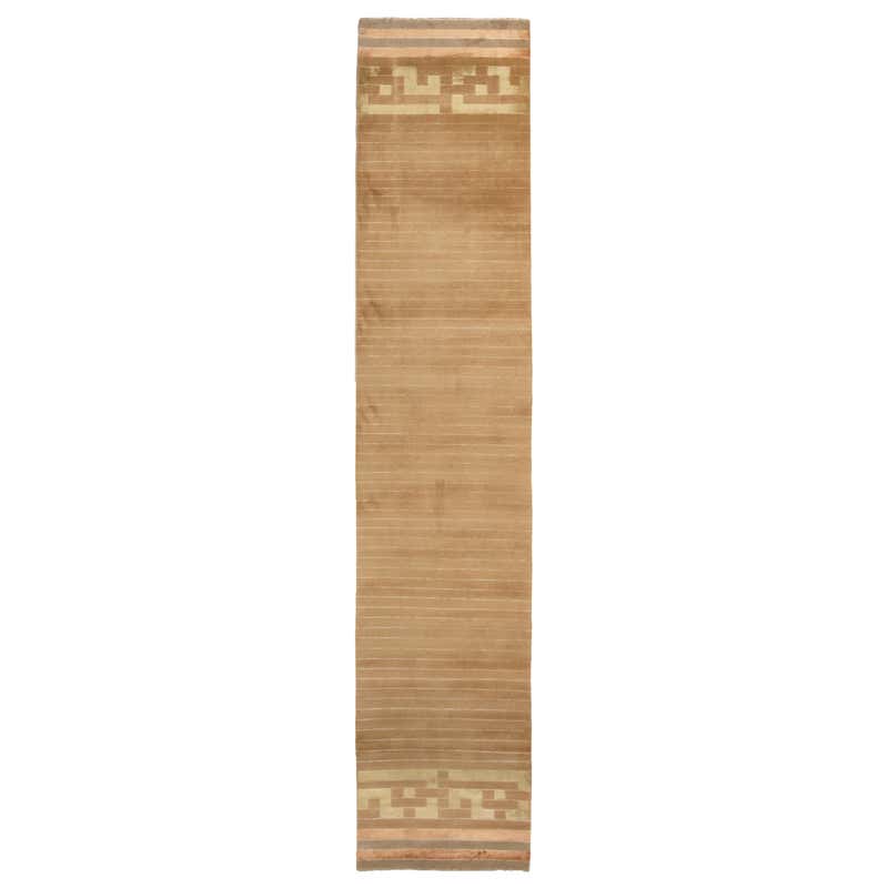 Rug and Kilim's Hand-Knotted Wool Silk Modern Runner in Brown ...