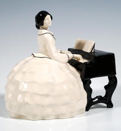 Piano Lady, Crinoline At A Spinet, by Bertold Loeffler, Vienna Ceramics, Ca 1913