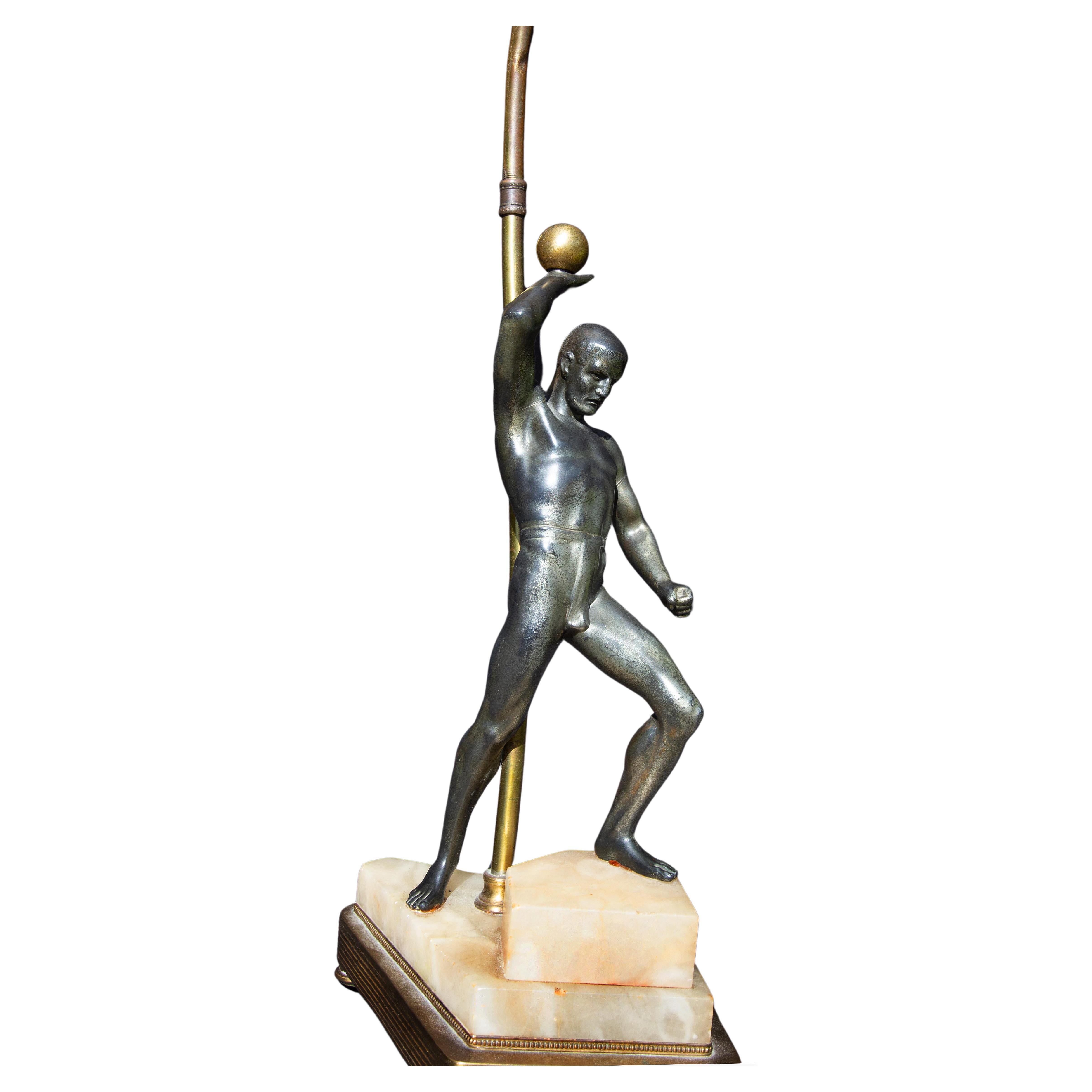 Antique piano lamp with silvered figure of Atlas. Brass, onyx, and spelter.  Circa 1920's. 














rare not signed






































# Nude male female # art deco