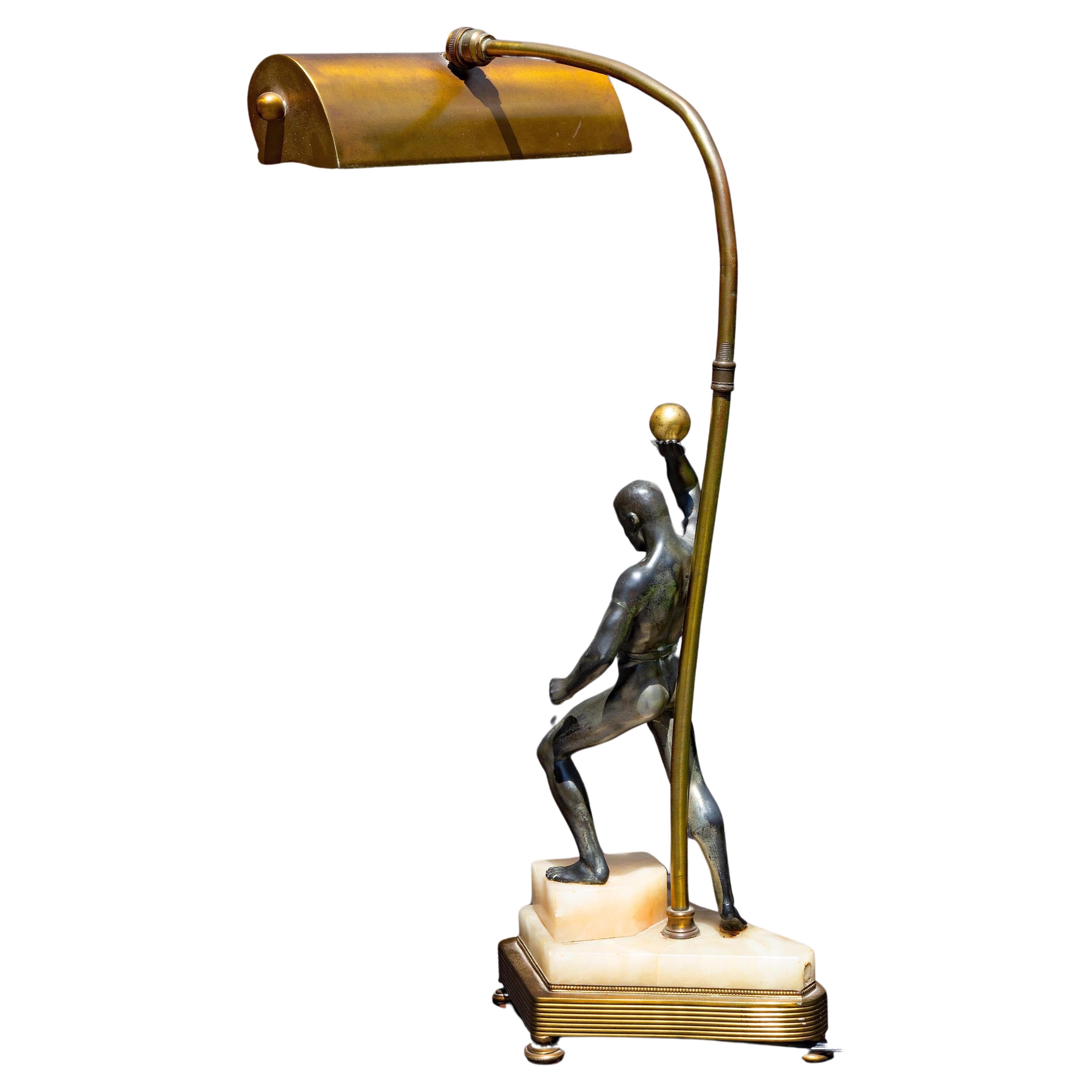 Piano Lamp with Figure of Atlas Circa 1920's In Good Condition For Sale In Rochester, NY