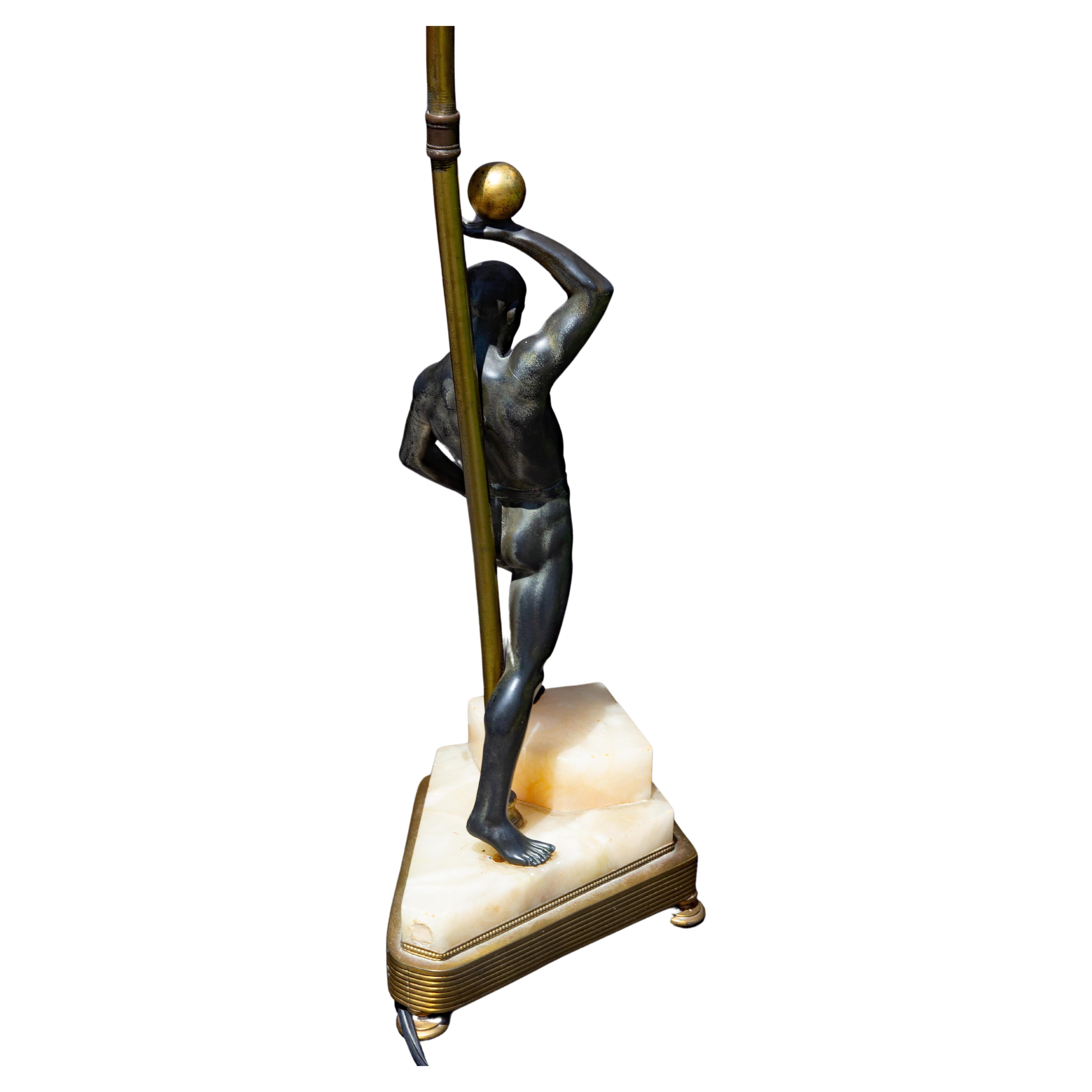 Brass Piano Lamp with Figure of Atlas Circa 1920's For Sale