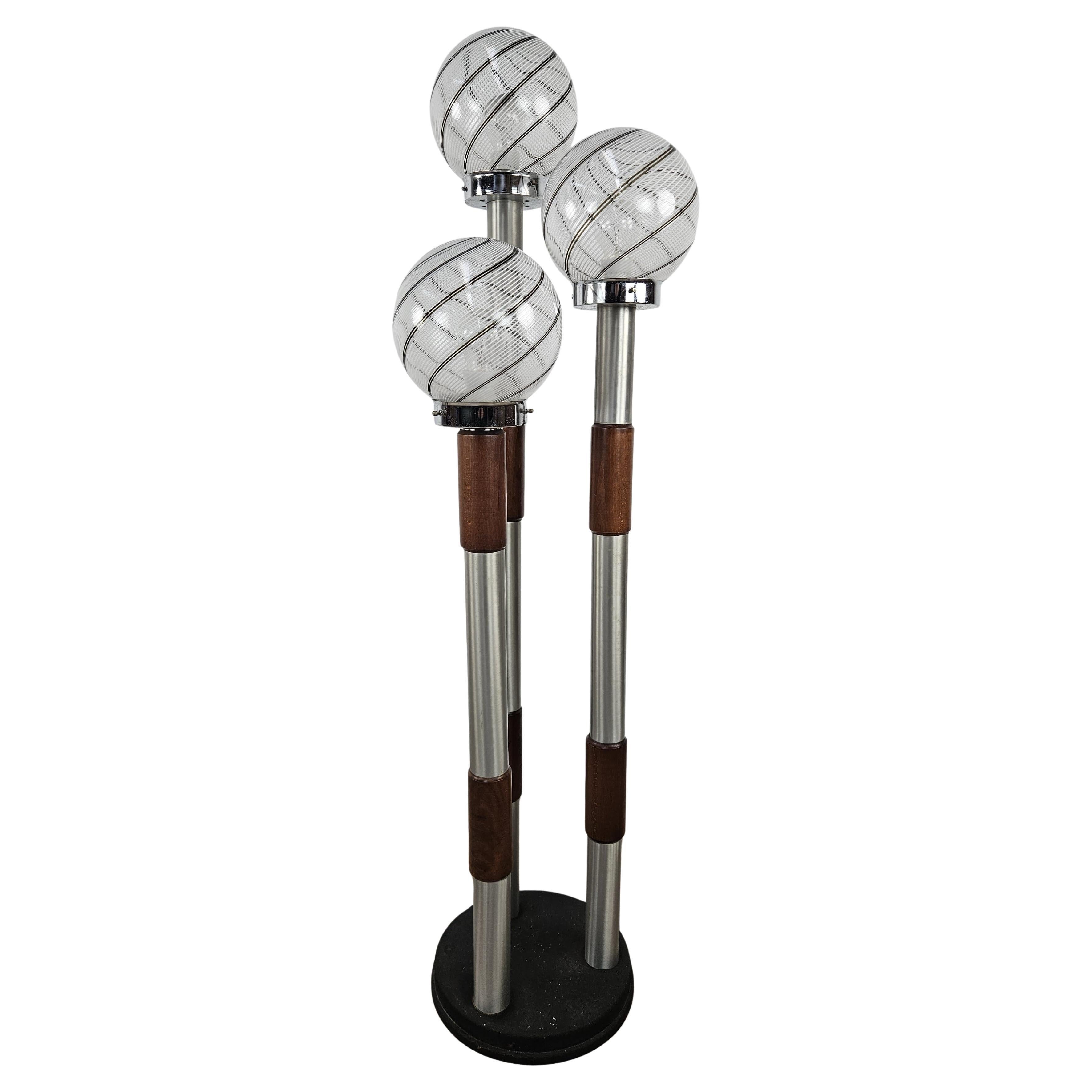 Swirl Murano glass floor lamp with three light points Mid Century 1970s For Sale