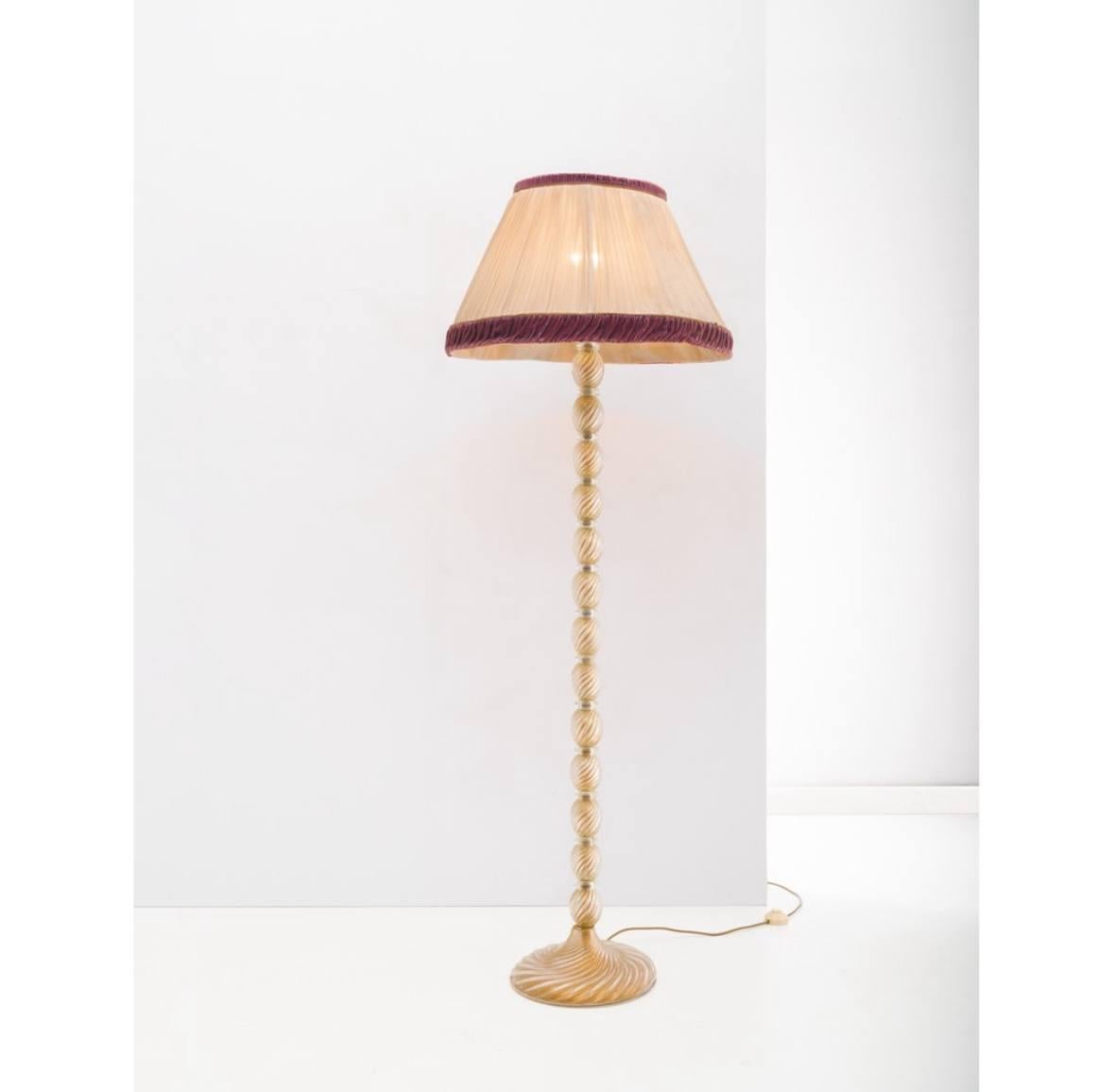 Lámpara de pie Seguso de cristal de Murano 'champán' de mediados del siglo pasado. Italian en venta