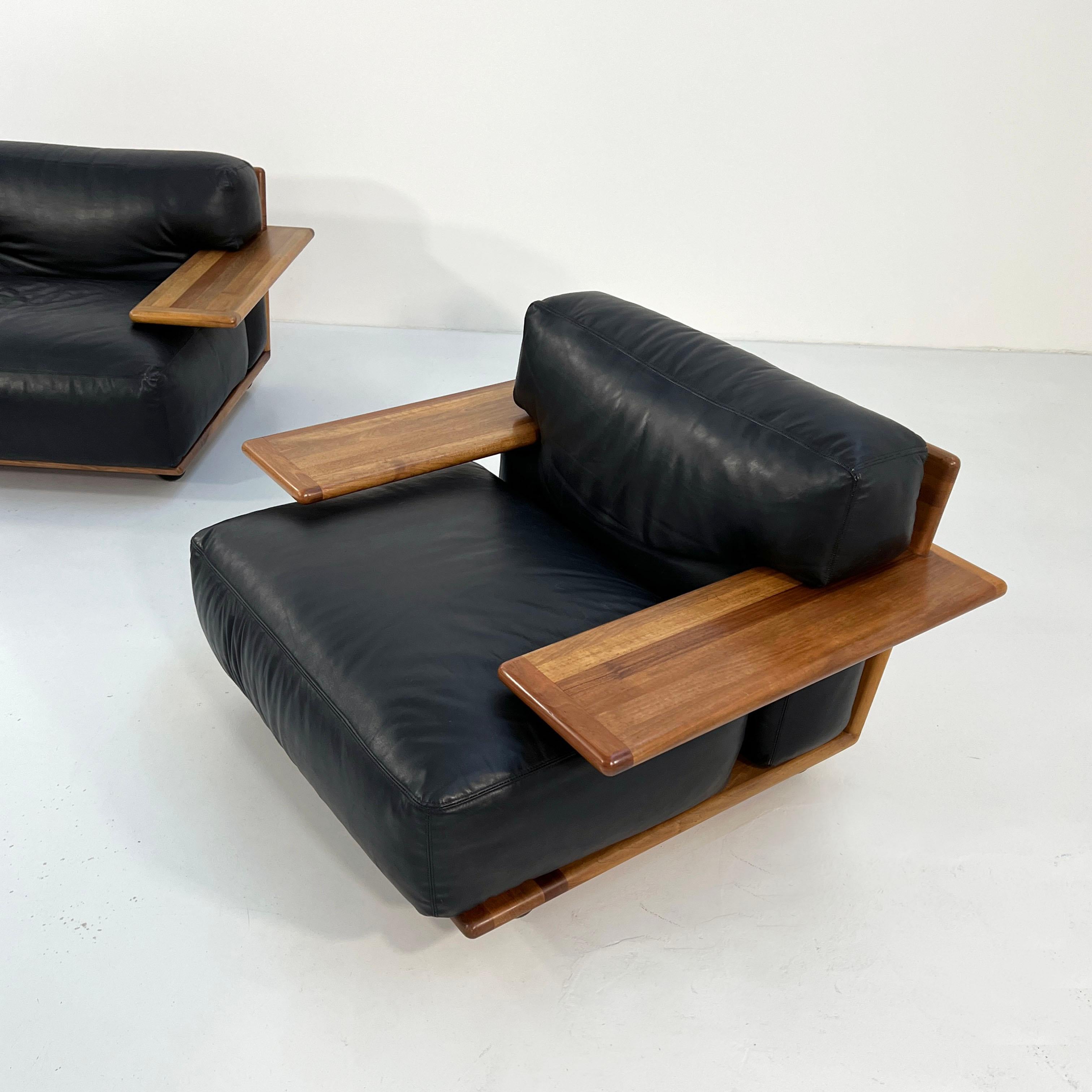 Pianura Armchair in Black Leather by Mario Bellini for Cassina, 1970s For Sale 7