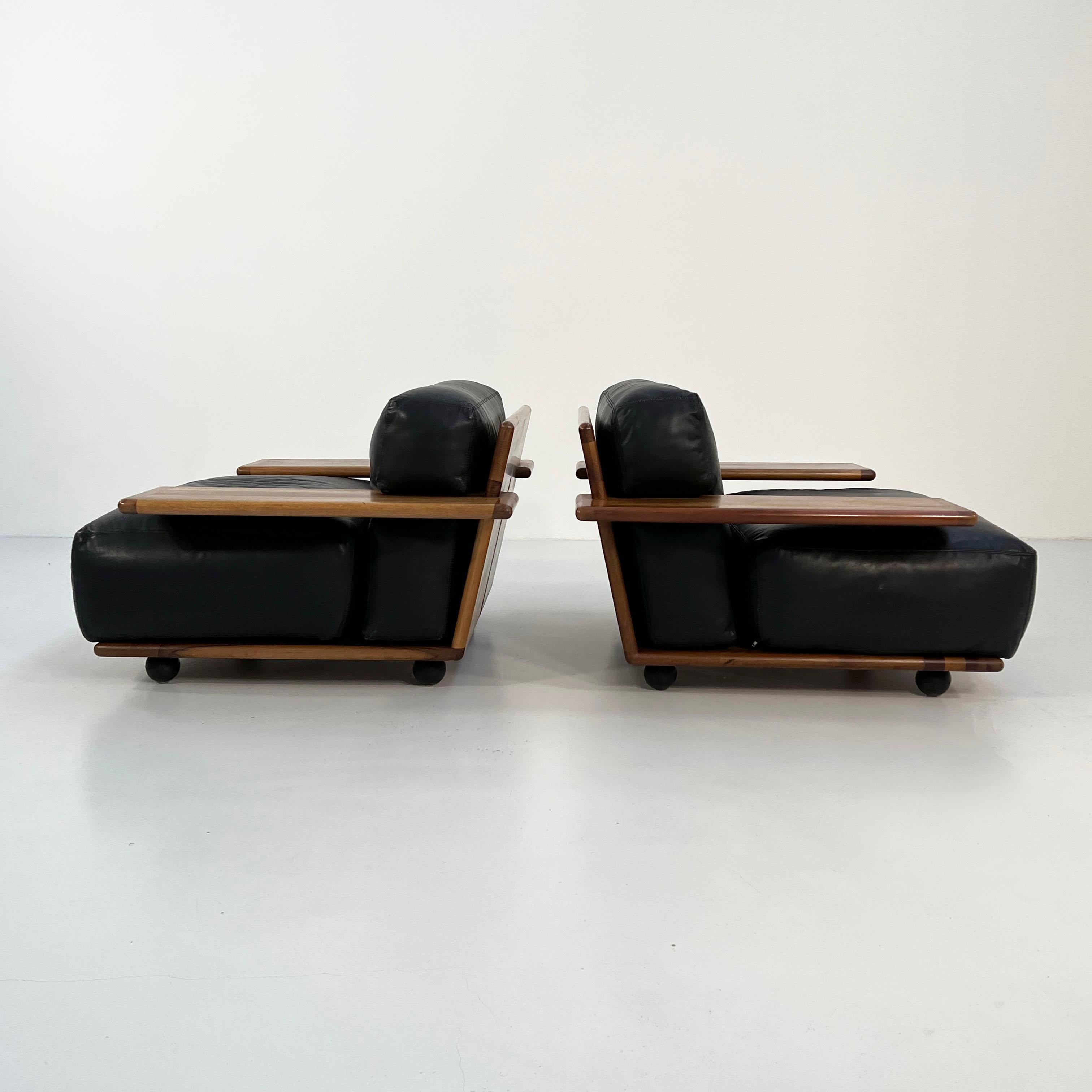 Italian Pianura Armchair in Black Leather by Mario Bellini for Cassina, 1970s For Sale