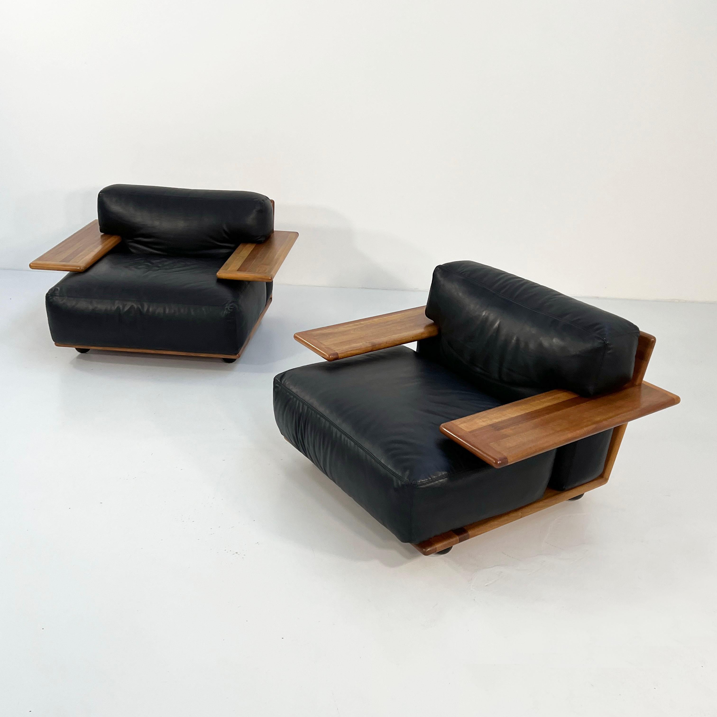 Late 20th Century Pianura Armchair in Black Leather by Mario Bellini for Cassina, 1970s For Sale