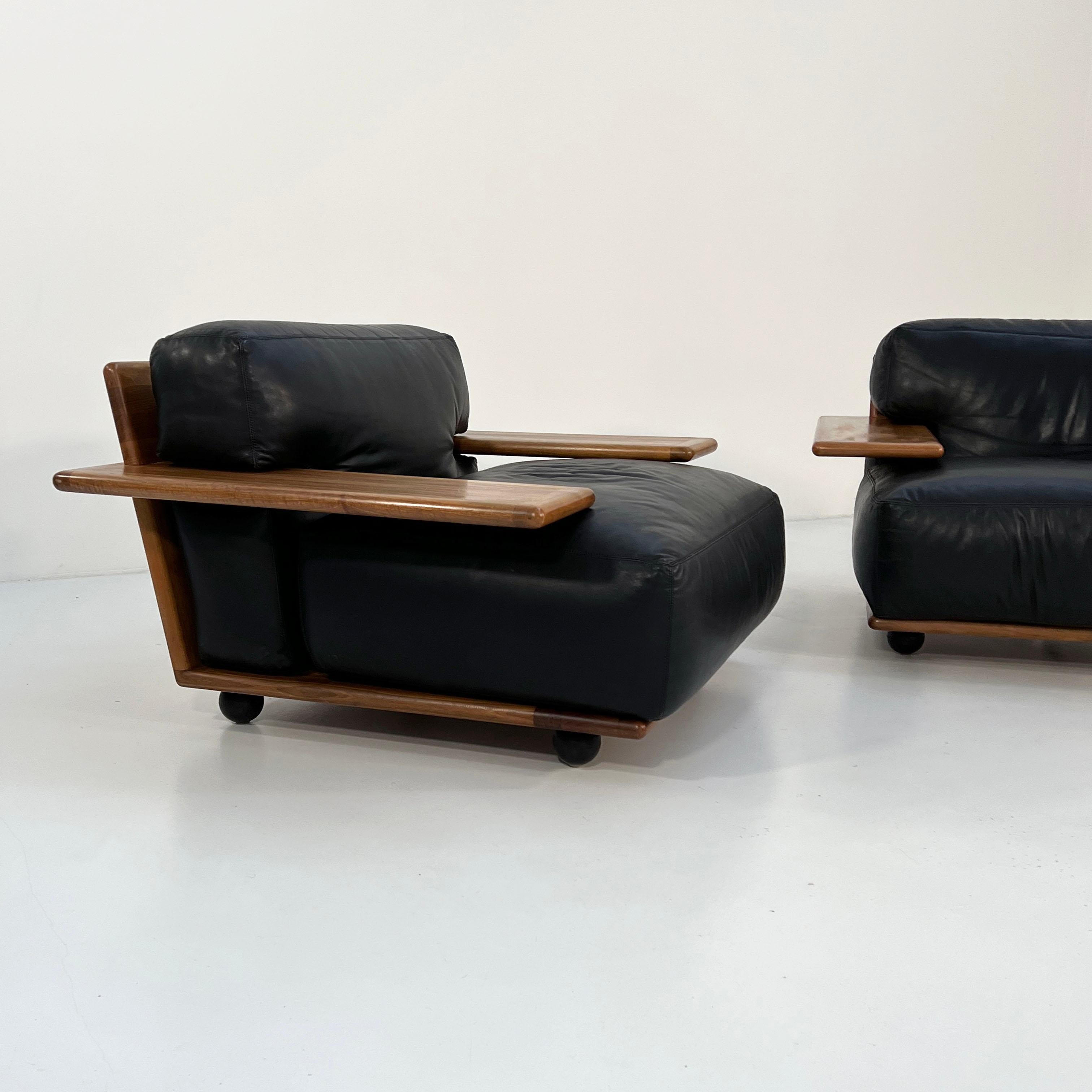 Pianura Armchair in Black Leather by Mario Bellini for Cassina, 1970s For Sale 1