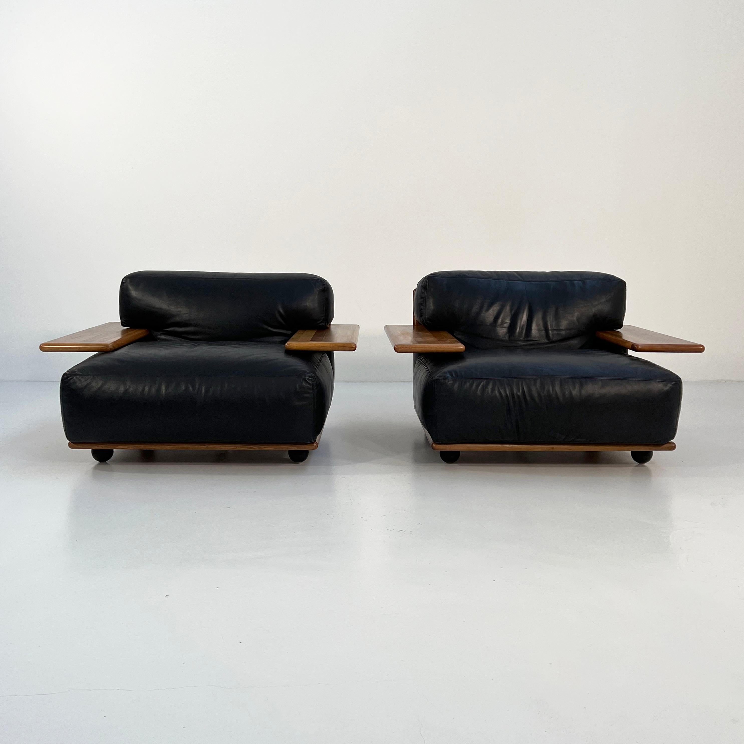 Pianura-Sessel aus schwarzem Leder von Mario Bellini für Cassina, 1970er Jahre im Angebot 2