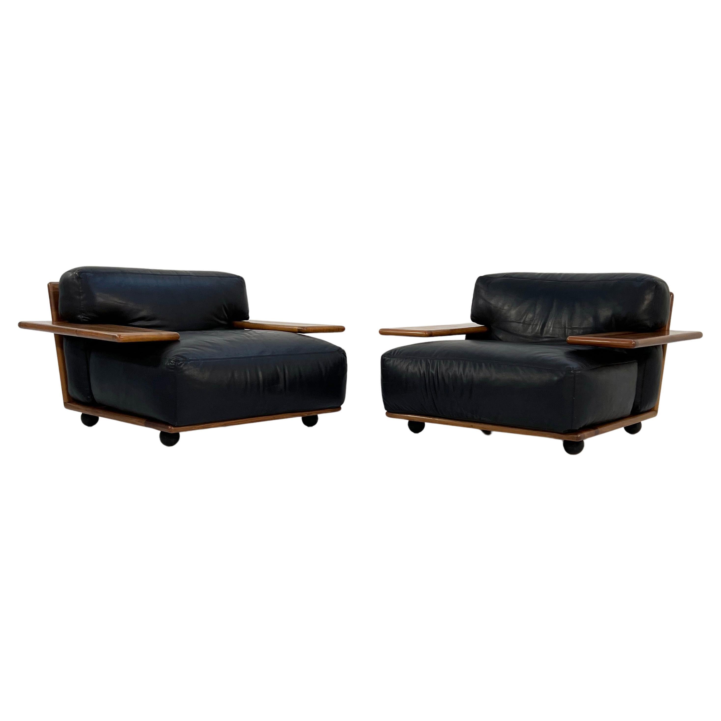 Pianura Armchair in Black Leather by Mario Bellini for Cassina, 1970s For Sale