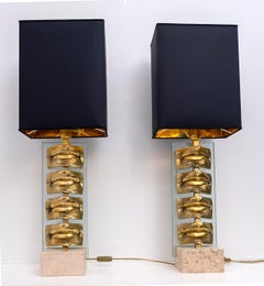 Paire de lampes de table à lèvre en laiton coulé italiennes modernistes