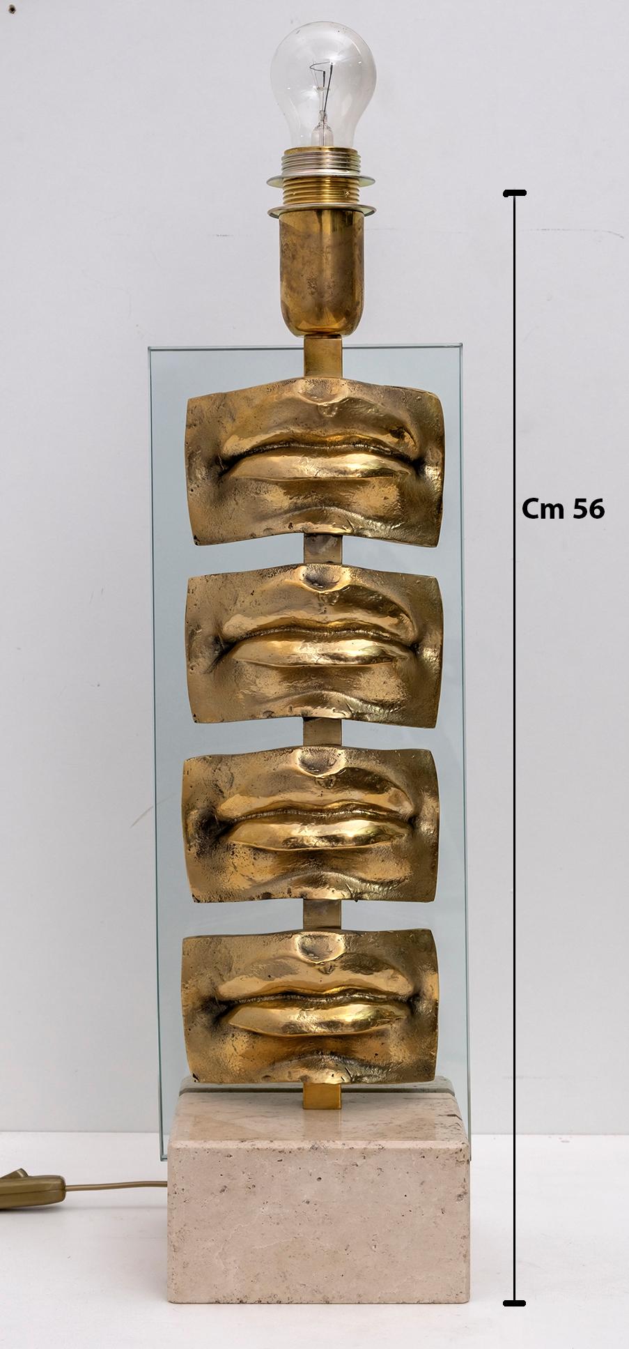 Pair of Modernist Italian Casting Brass Lips Table Lamps 3