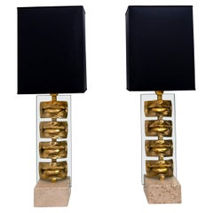 Piar of Modernist Italian Casting Brass Lips Table Lamps
