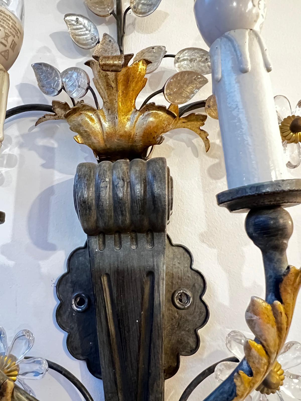 Paar Wandleuchten aus vergoldetem Schmiedeeisen, von Banci Firenze, Italien, ca. 60er Jahre im Angebot 3