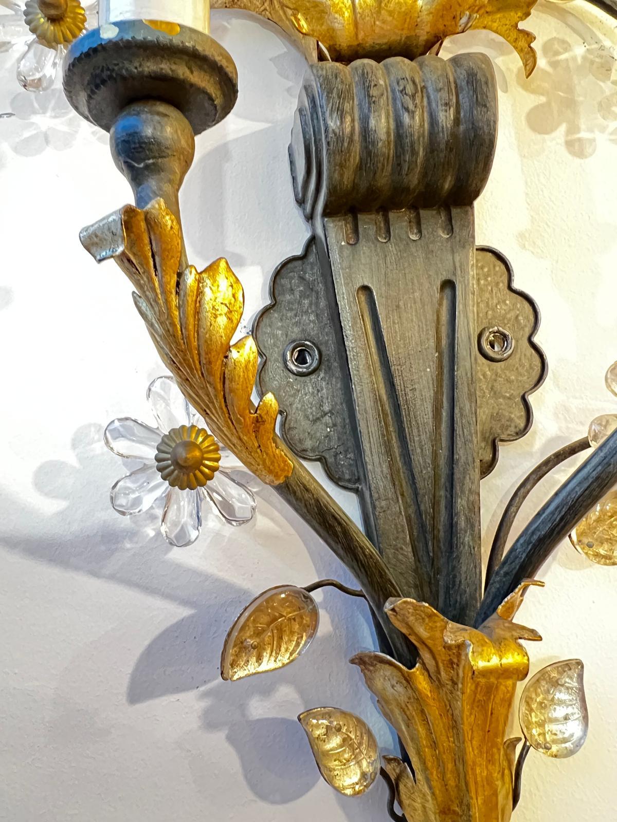 Paar Wandleuchten aus vergoldetem Schmiedeeisen, von Banci Firenze, Italien, ca. 60er Jahre im Angebot 4