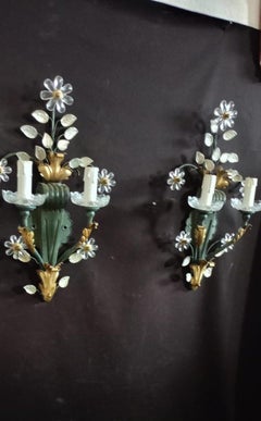 Pair Of Wall Lights In Gilt Wrought Iron, By Banci Firenze, Italy c.60's