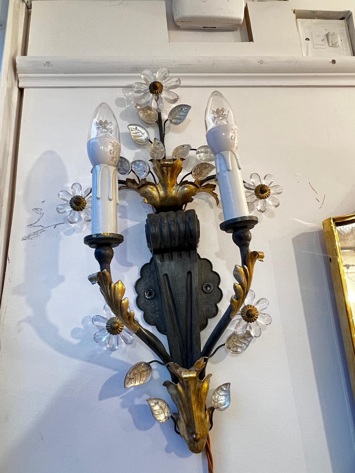 Paar Wandleuchten aus vergoldetem Schmiedeeisen, von Banci Firenze, Italien, ca. 60er Jahre im Zustand „Gut“ im Angebot in London, GB