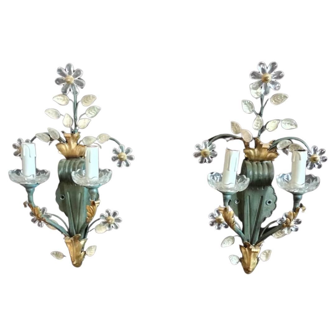 Paar Wandleuchten aus vergoldetem Schmiedeeisen, von Banci Firenze, Italien, ca. 60er Jahre im Angebot