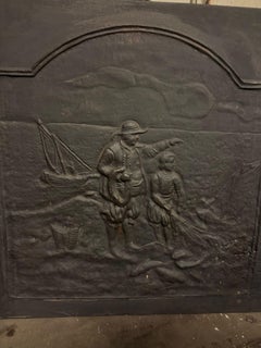 Plaque de cheminée en fonte, scena marina, italie