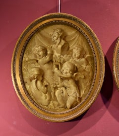 Putti Bacchus Sauvage Paint Oil on table 18th Century French school Mythologic