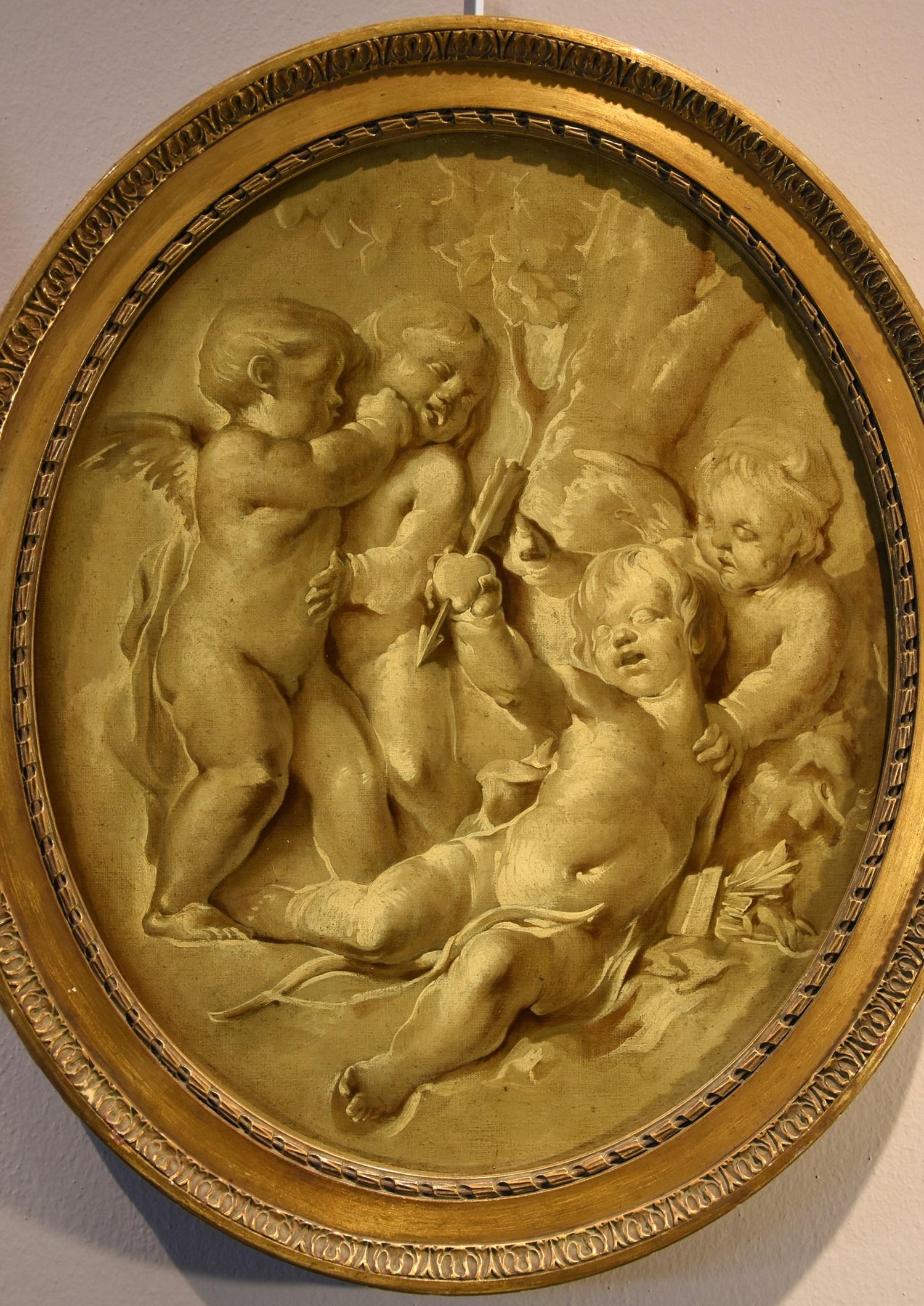 Putti Bacchus Sauvage Paint Oil on table 18th Century French school Mythologic  - Painting by Piat Joseph Sauvage (Tournai 1744-1818)