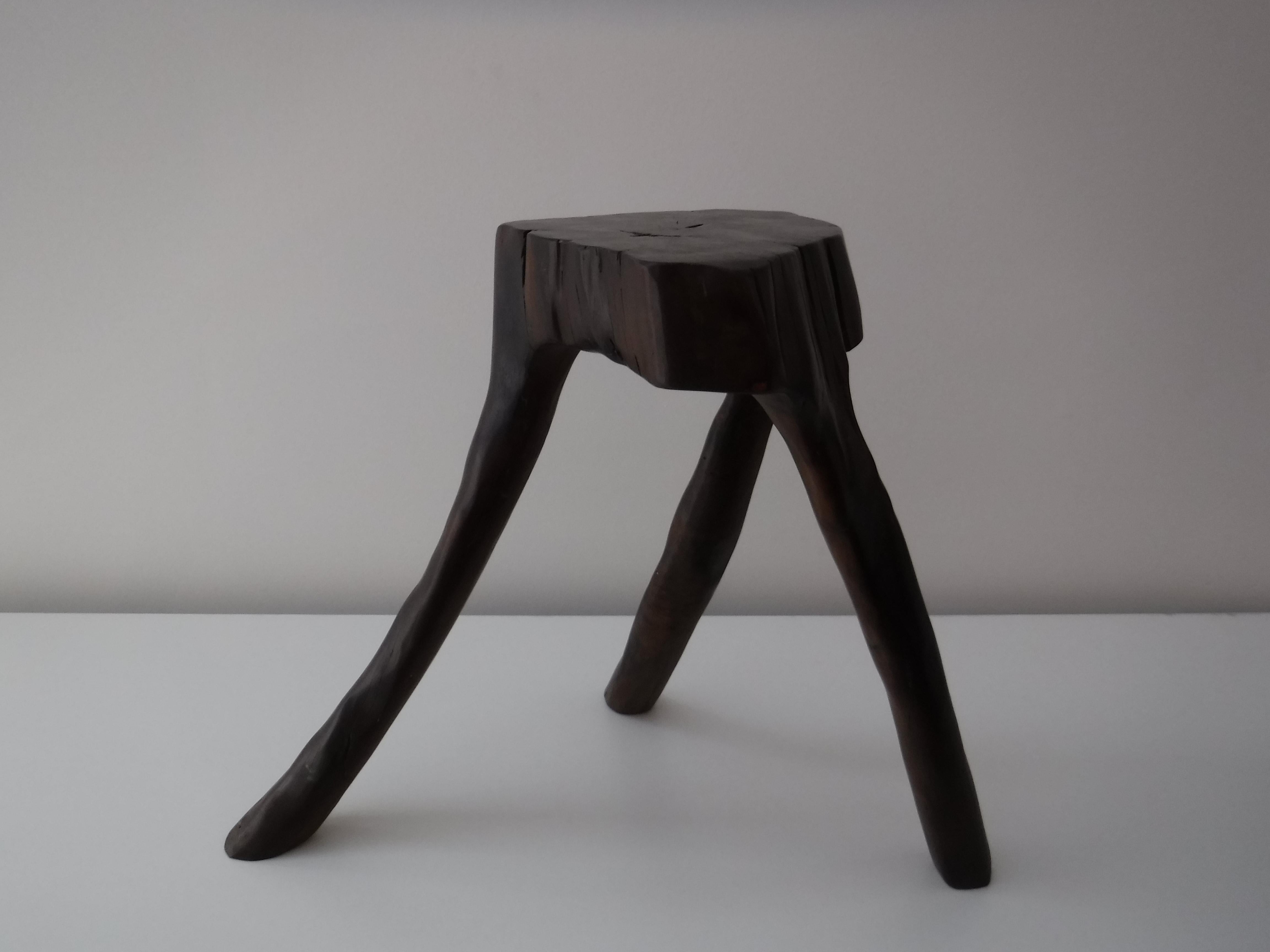 This stool is a unique piece in baraúna wood made in Brazil in 2016 by contemporary designer Hugo França, famous for his sculptural furniture using reclaimed wood and preserving the organic forms of the tree.

In the early 80s, Hugo França abandoned