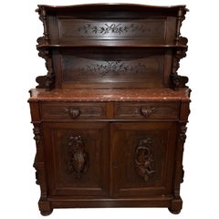 Piattaia Credenza Liberty in noce massello con marmo pregiatissimo e alzata '900