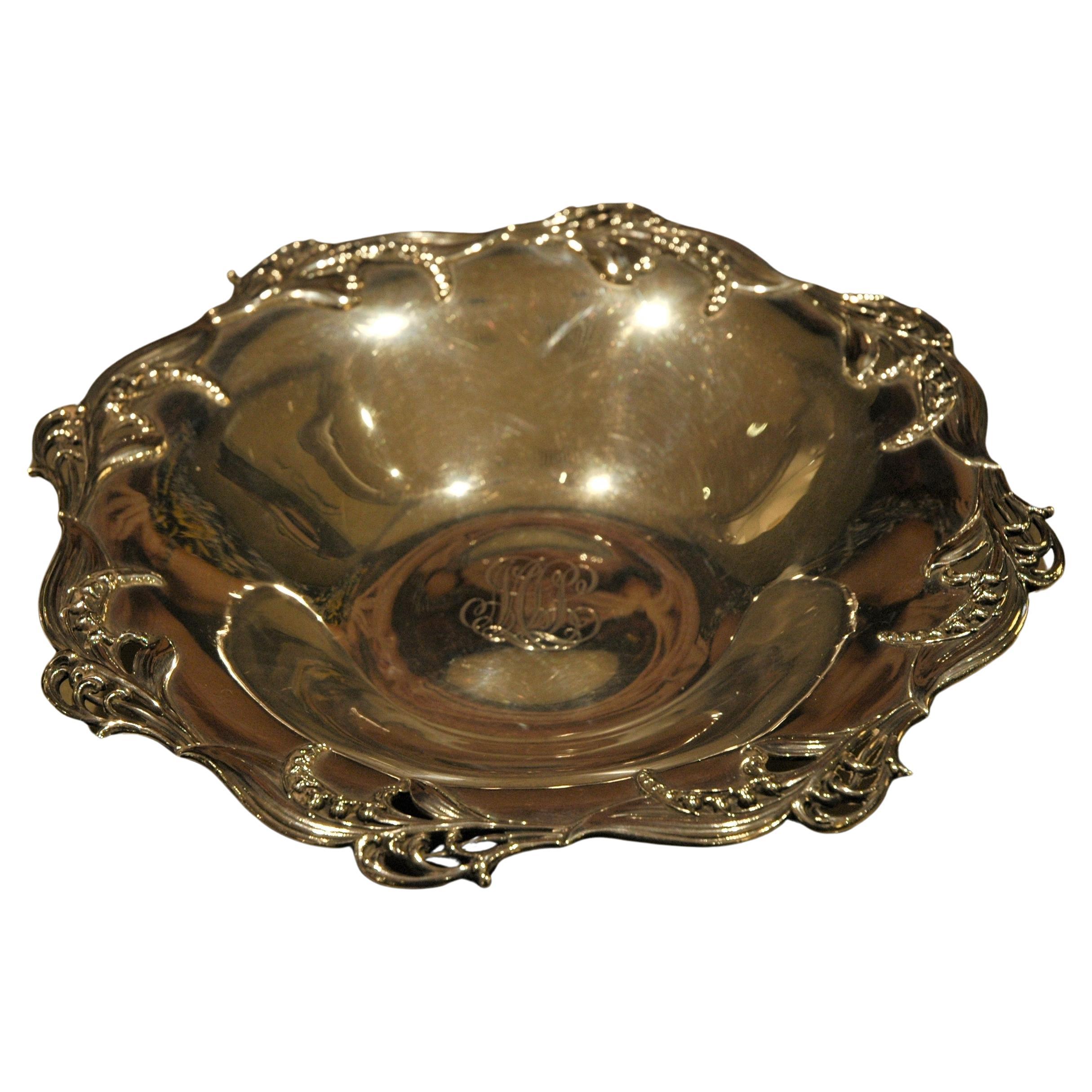 Tiffany & Co. sterling silver scalloped saucer decorated with lilies of the valley